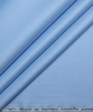 Primante By Arvind 2 Ply 100's Giza Cotton Striped Shirting Fabric (Blue)