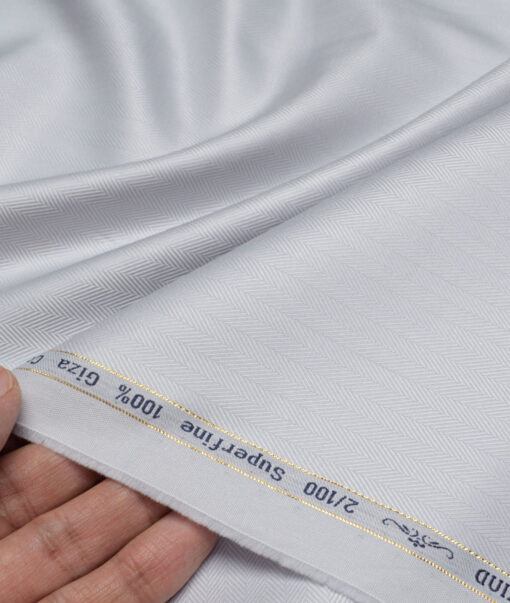 Primante By Arvind 2 Ply 100's Giza Cotton Striped Shirting Fabric (Light Grey)