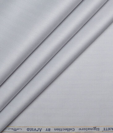 Primante By Arvind 2 Ply 100's Giza Cotton Striped Shirting Fabric (Light Grey)