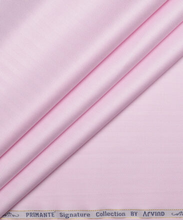 Primante By Arvind 2 Ply 100's Giza Cotton Striped Shirting Fabric (Pink)