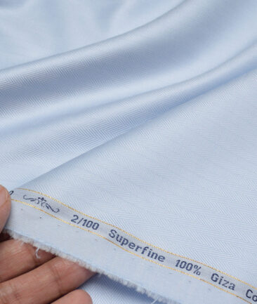 Primante By Arvind 2 Ply 100's Giza Cotton Striped Shirting Fabric (Sky Blue)