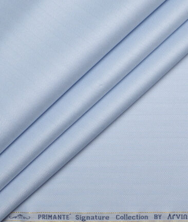 Primante By Arvind 2 Ply 100's Giza Cotton Striped Shirting Fabric (Sky Blue)