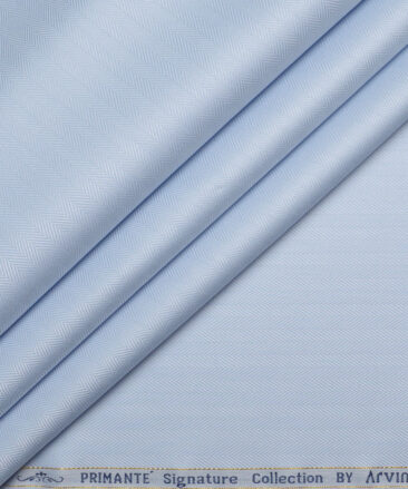 Primante By Arvind 2 Ply 100's Giza Cotton Striped Shirting Fabric (Sky Blue)