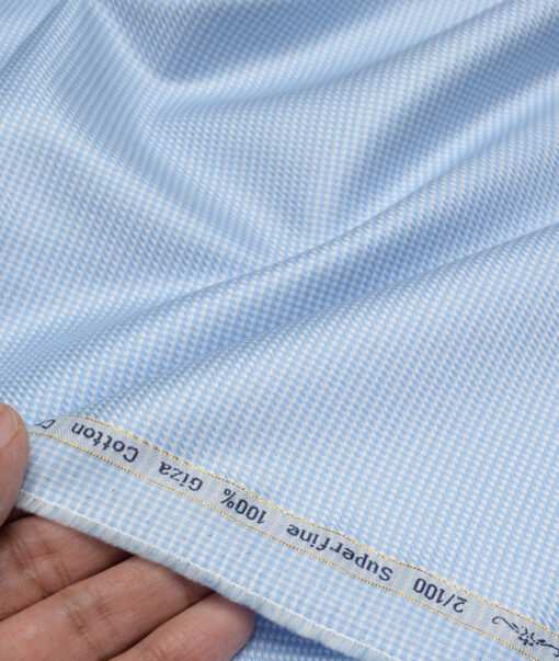 Primante By Arvind 2 Ply 100's Giza Cotton Structured Shirting Fabric (White & Sky Blue)