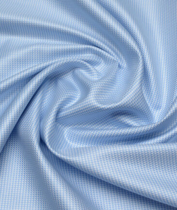 Primante By Arvind 2 Ply 100's Giza Cotton Structured Shirting Fabric (White & Sky Blue)