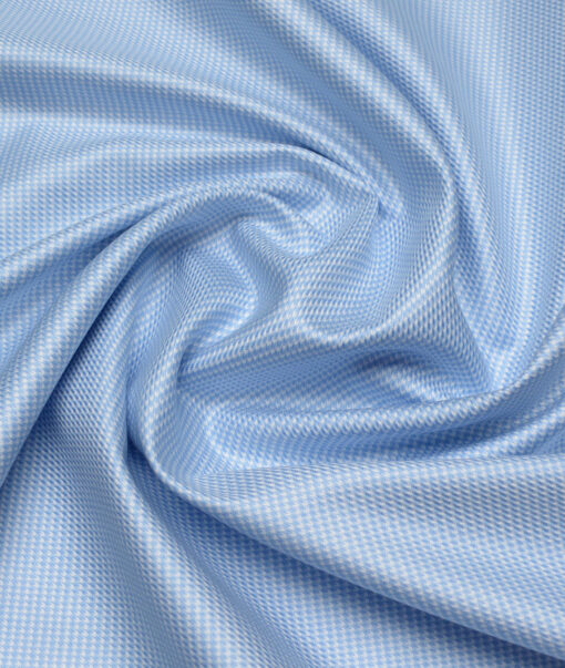 Primante By Arvind 2 Ply 100's Giza Cotton Structured Shirting Fabric (White & Sky Blue)