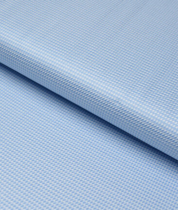 Primante By Arvind 2 Ply 100's Giza Cotton Structured Shirting Fabric (White & Sky Blue)