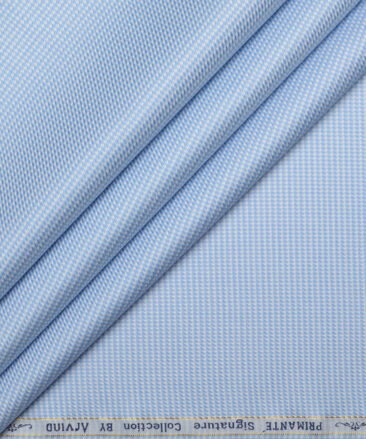 Primante By Arvind 2 Ply 100's Giza Cotton Structured Shirting Fabric (White & Sky Blue)