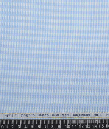 Primante By Arvind 2 Ply 100's Giza Cotton Structured Shirting Fabric (White & Sky Blue)