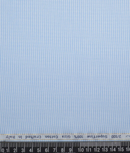 Primante By Arvind 2 Ply 100's Giza Cotton Structured Shirting Fabric (White & Sky Blue)