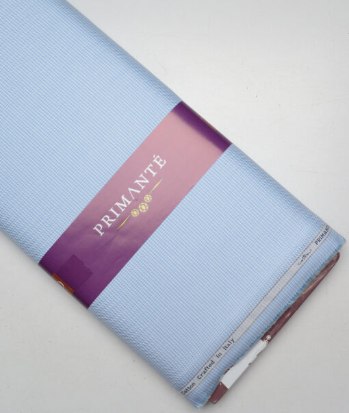 Primante By Arvind 2 Ply 100's Giza Cotton Structured Shirting Fabric (White & Sky Blue)