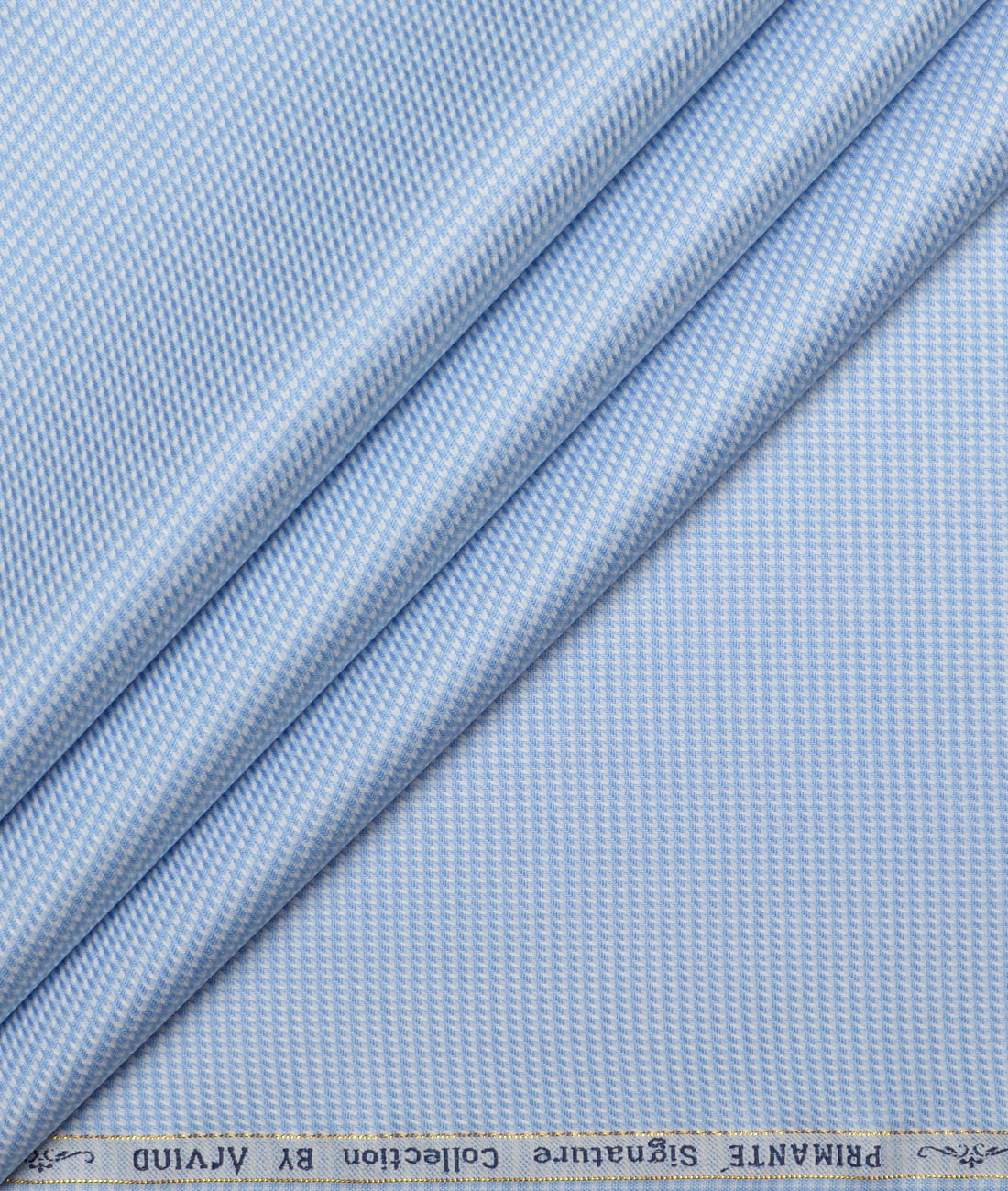 Primante By Arvind 2 Ply 100's Giza Cotton Structured Shirting Fabric (White & Sky Blue) Primante By Arvind 2 Ply 100's Giza Cotton Structured Shirting Fabric (White & Sky Blue)