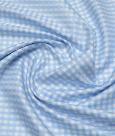Primante By Arvind 2 Ply 120's Giza Cotton Checks Shirting Fabric (White & Blue)