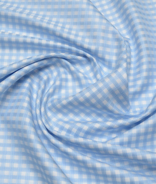 Primante By Arvind 2 Ply 120's Giza Cotton Checks Shirting Fabric (White & Blue)