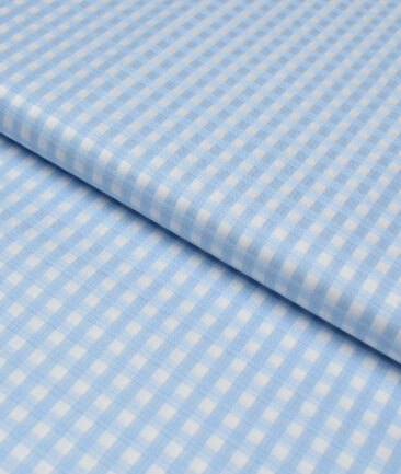 Primante By Arvind 2 Ply 120's Giza Cotton Checks Shirting Fabric (White & Blue)