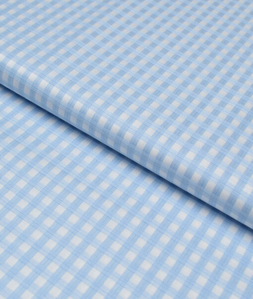 Primante By Arvind 2 Ply 120's Giza Cotton Checks Shirting Fabric (White & Blue)