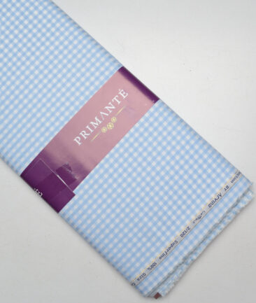 Primante By Arvind 2 Ply 120's Giza Cotton Checks Shirting Fabric (White & Blue)