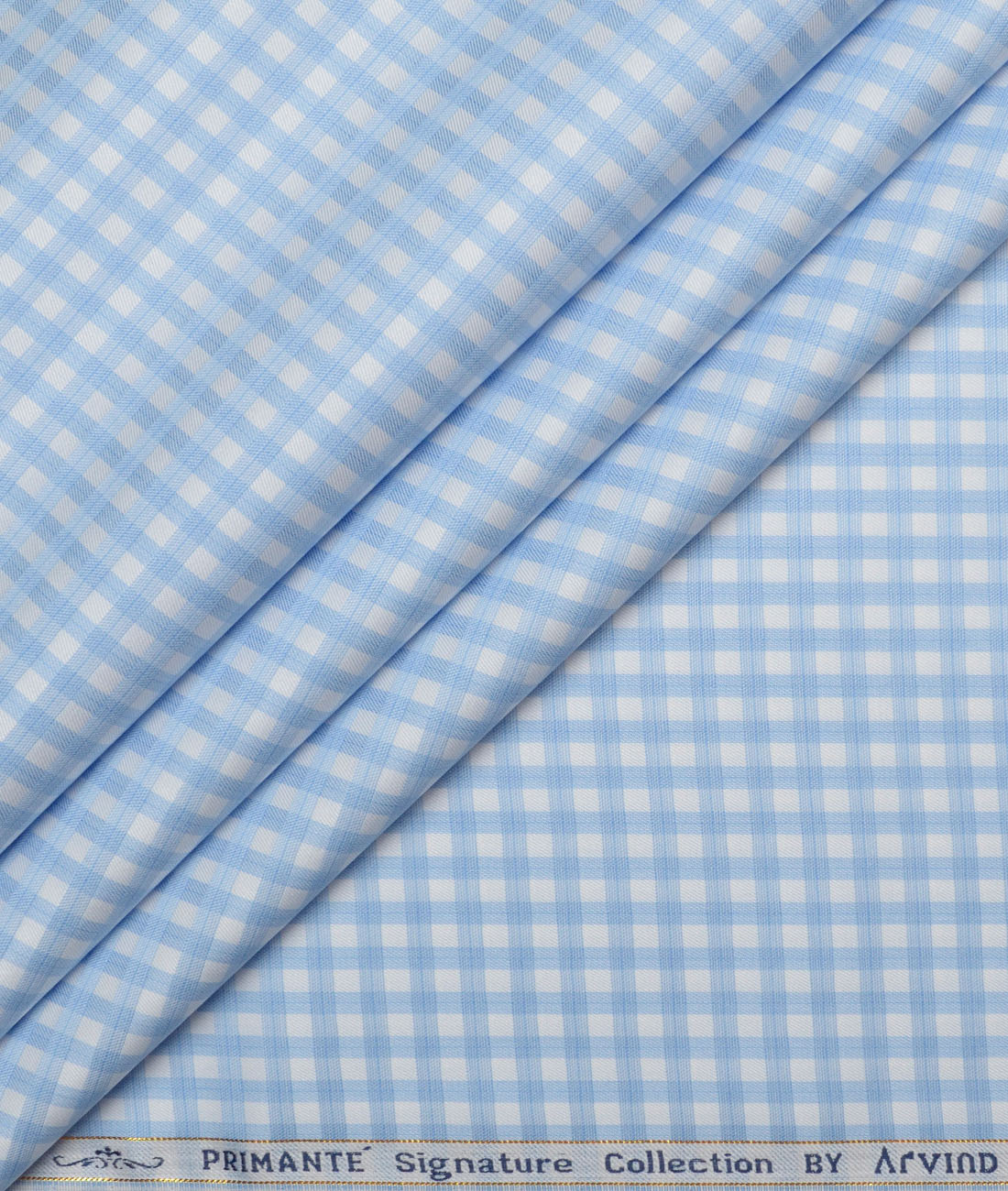 Primante By Arvind 2 Ply 120's Giza Cotton Checks Shirting Fabric (White & Blue) Primante By Arvind 2 Ply 120's Giza Cotton Checks Shirting Fabric (White & Blue)