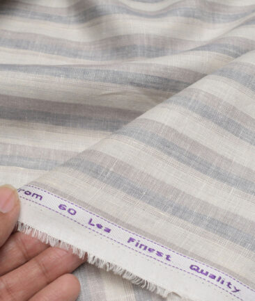 Tresca by Arvind 60 LEA Irish Linen Striped Shirting Fabric (Cream & Grey)