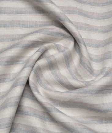 Tresca by Arvind 60 LEA Irish Linen Striped Shirting Fabric (Cream & Grey)