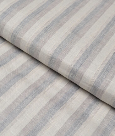Tresca by Arvind 60 LEA Irish Linen Striped Shirting Fabric (Cream & Grey)