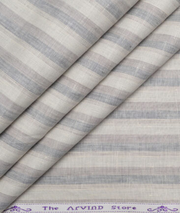 Tresca by Arvind 60 LEA Irish Linen Striped Shirting Fabric (Cream & Grey)