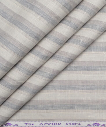Tresca by Arvind 60 LEA Irish Linen Striped Shirting Fabric (Cream & Grey)