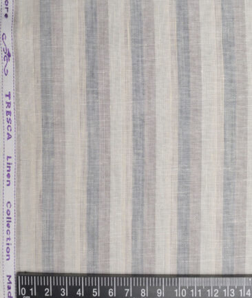 Tresca by Arvind 60 LEA Irish Linen Striped Shirting Fabric (Cream & Grey)
