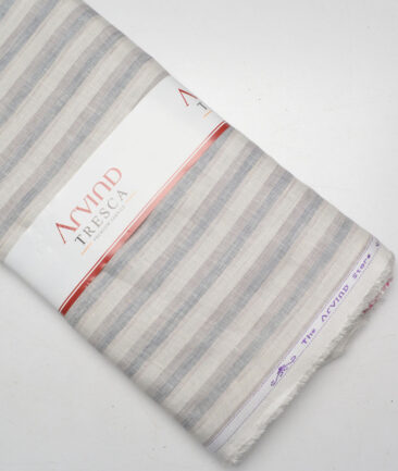 Tresca by Arvind 60 LEA Irish Linen Striped Shirting Fabric (Cream & Grey)