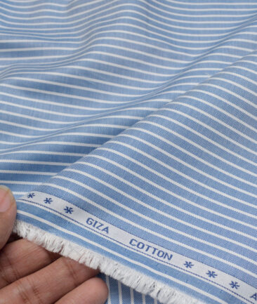 Premier Mills  Giza Cotton Striped Shirting Fabric (Blue & White)