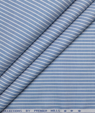 Premier Mills  Giza Cotton Striped Shirting Fabric (Blue & White)