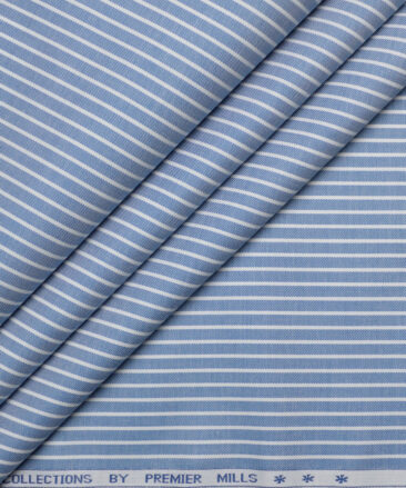 Premier Mills  Giza Cotton Striped Shirting Fabric (Blue & White)
