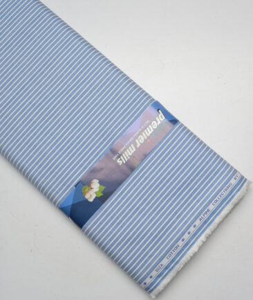 Premier Mills  Giza Cotton Striped Shirting Fabric (Blue & White)