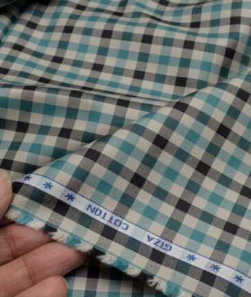 Premier Mills  Giza Cotton Checks Shirting Fabric (Light Brown & Sea Green)