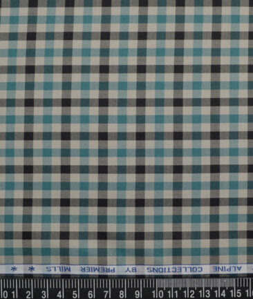 Premier Mills  Giza Cotton Checks Shirting Fabric (Light Brown & Sea Green)