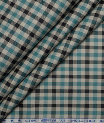 Premier Mills  Giza Cotton Checks Shirting Fabric (Light Brown & Sea Green)