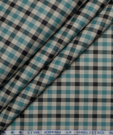 Premier Mills  Giza Cotton Checks Shirting Fabric (Light Brown & Sea Green)