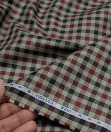 Premier Mills  Giza Cotton Checks Shirting Fabric (Olive Green)