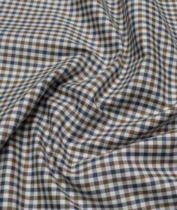 Premier Mills  Giza Cotton Checks Shirting Fabric (White & Brown)