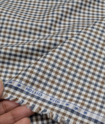 Premier Mills  Giza Cotton Checks Shirting Fabric (White & Brown)
