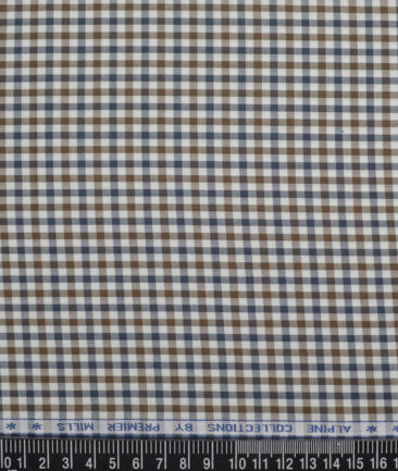 Premier Mills  Giza Cotton Checks Shirting Fabric (White & Brown)