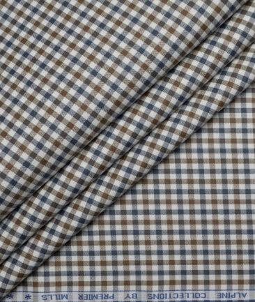 Premier Mills  Giza Cotton Checks Shirting Fabric (White & Brown)