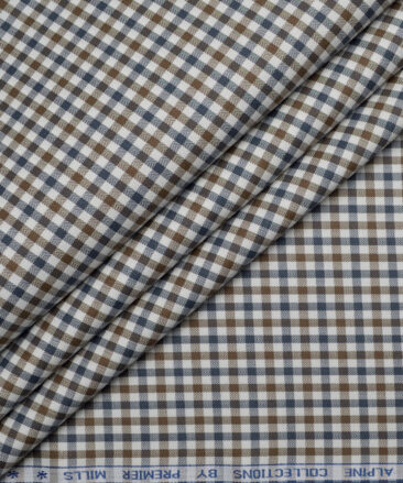 Premier Mills  Giza Cotton Checks Shirting Fabric (White & Brown)