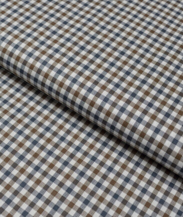 Premier Mills  Giza Cotton Checks Shirting Fabric (White & Brown)
