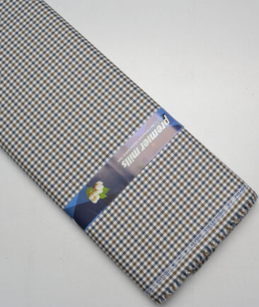 Premier Mills  Giza Cotton Checks Shirting Fabric (White & Brown)