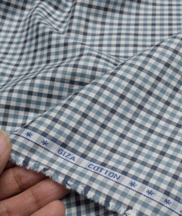 Premier Mills  Giza Cotton Checks Shirting Fabric (White & Grey)