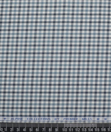 Premier Mills  Giza Cotton Checks Shirting Fabric (White & Grey)