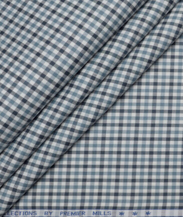 Premier Mills  Giza Cotton Checks Shirting Fabric (White & Grey)