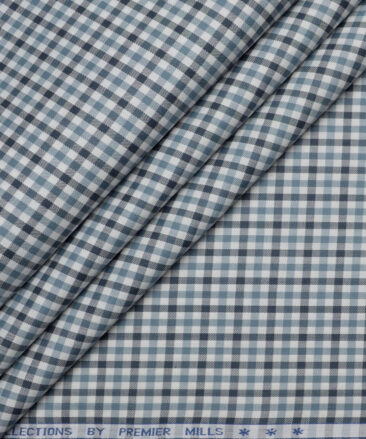 Premier Mills  Giza Cotton Checks Shirting Fabric (White & Grey)