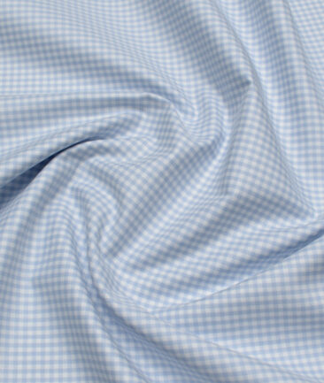 Premier Mills  Giza Cotton Checks Shirting Fabric (White & Light Blue)